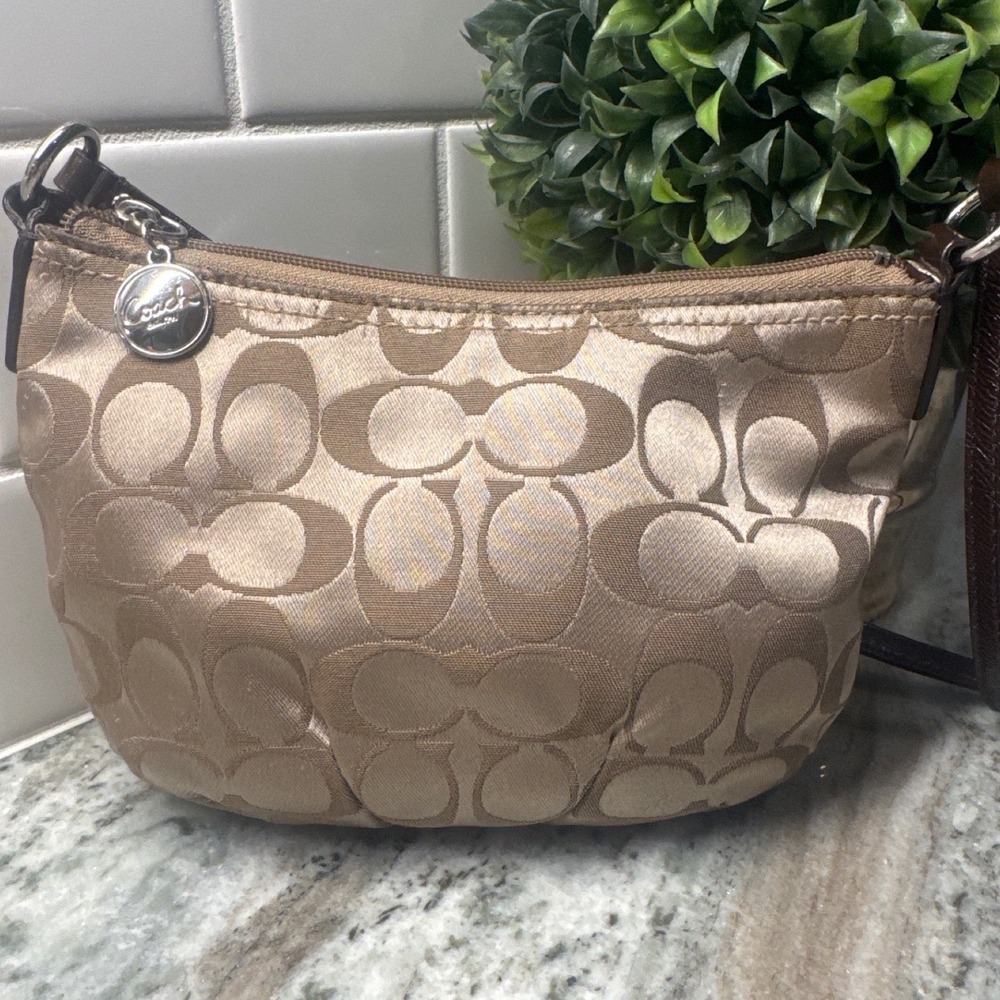 Coach Signature Jacquard Crossbody Bag Khaki Brown Monogram Small Handbag